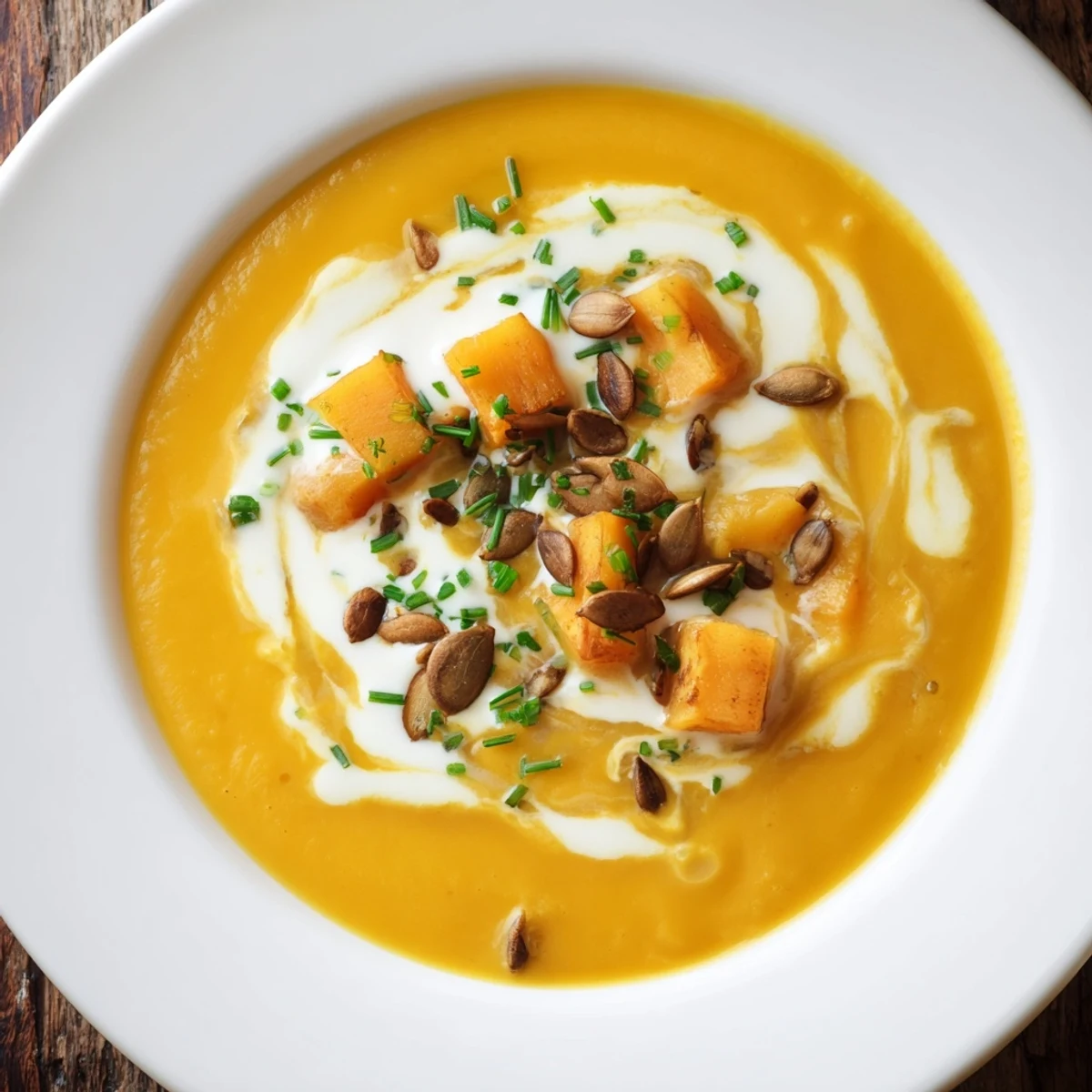 Smooth and savory, this Winter Squash Soup with Apple features a rich texture and chives, ideal for a gluten-free vegetarian meal.