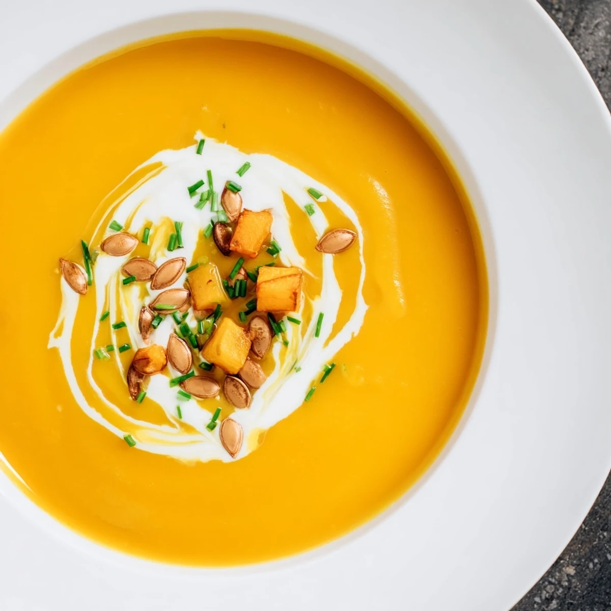 Roasted butternut squash and tart apples blend into a velvety Winter Squash Soup with Apple, simmered with cinnamon and nutmeg.
