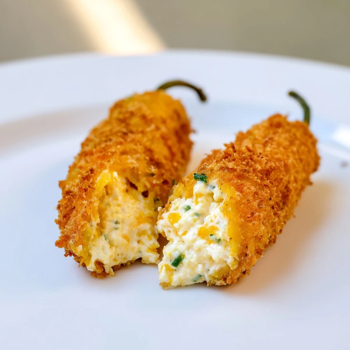 Breaded and fried spicy jalapeño poppers with a molten cream cheese filling, perfect for game day appetizers.