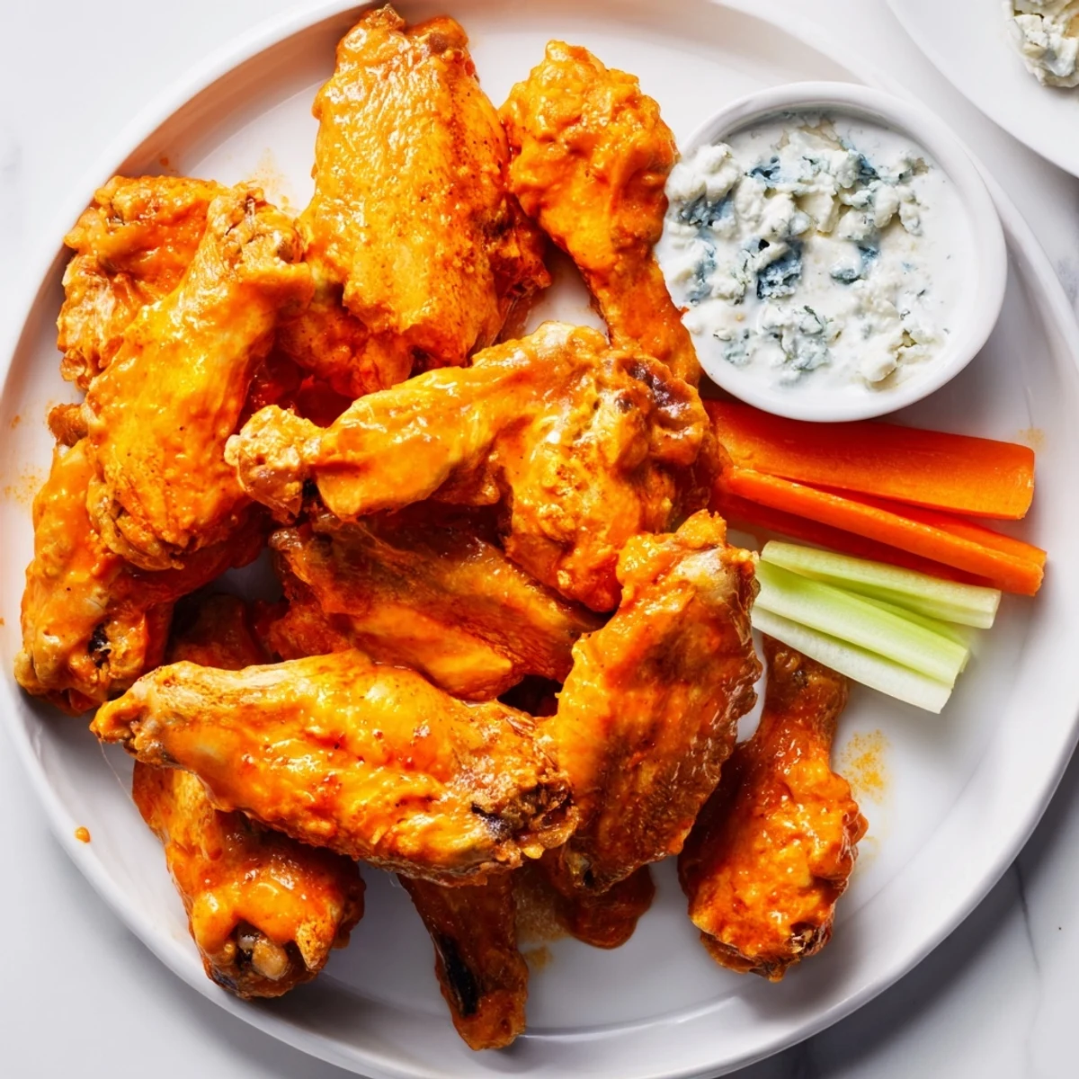 Homemade crispy wings drizzled with spicy buffalo sauce and a cooling blue cheese dip, perfect for U.S. sports gatherings.
