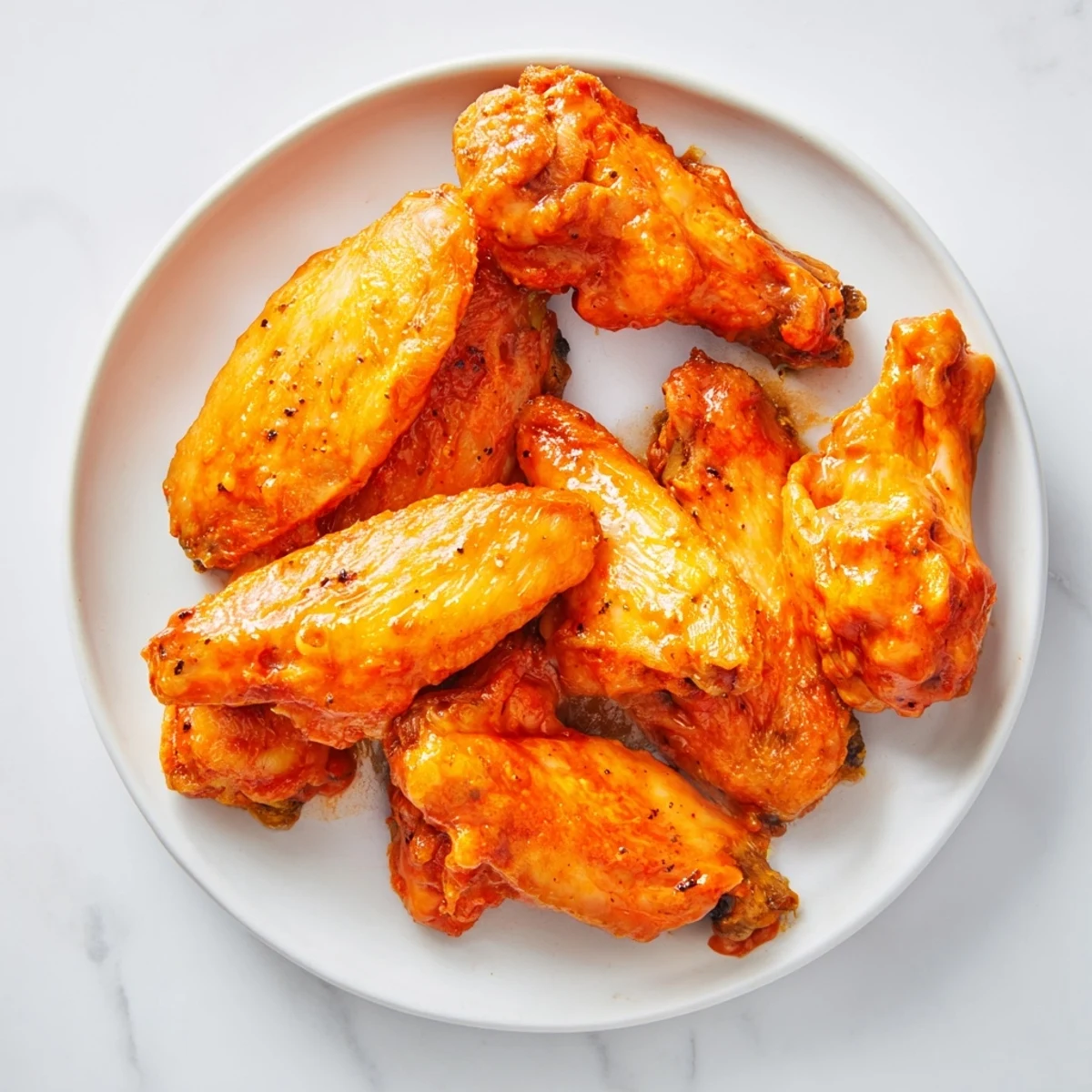 Golden crispy Crispy Air Fryer Chicken Wings with Buffalo Sauce, tossed in tangy red-orange Buffalo sauce, served with celery and blue cheese dip.