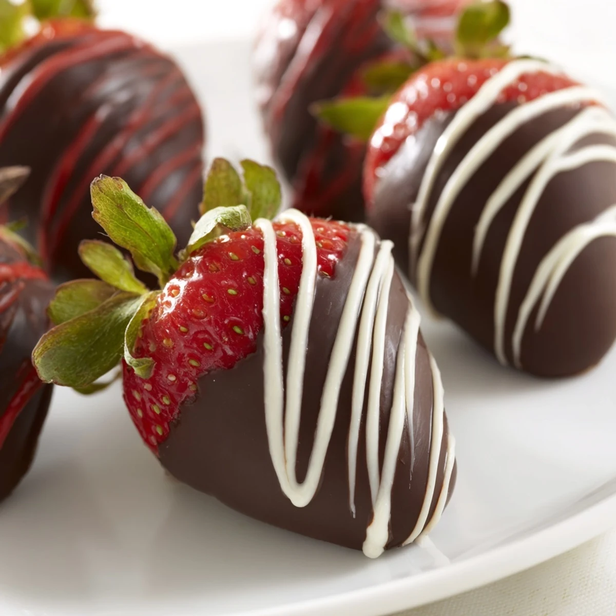 Fresh Chocolate Dipped Strawberries with White Drizzle arranged on parchment paper, ready for a romantic dessert platter.