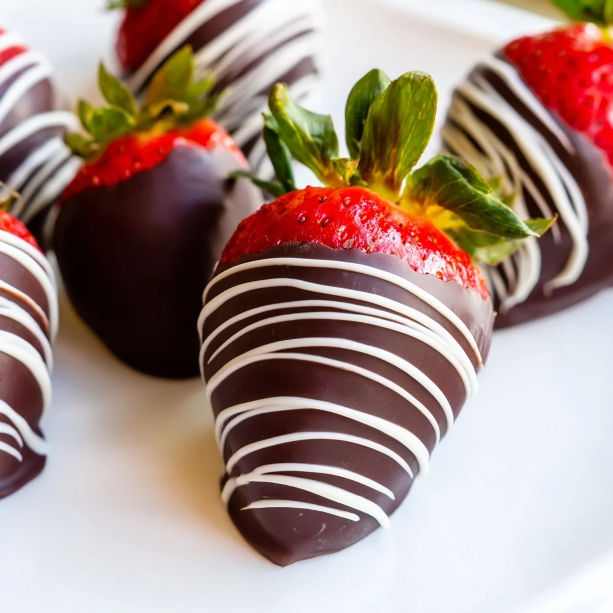Indulgent Chocolate Dipped Strawberries with White Drizzle garnished with chopped nuts, served as a decadent sweet treat.