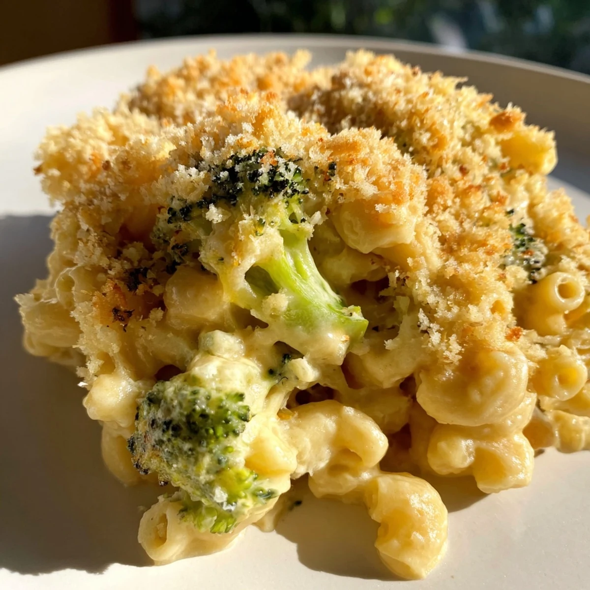 A close-up shows Baked Macaroni and Cheese with Broccoli, steam rising from the rich sauce, perfect for a weeknight vegetarian main dish.