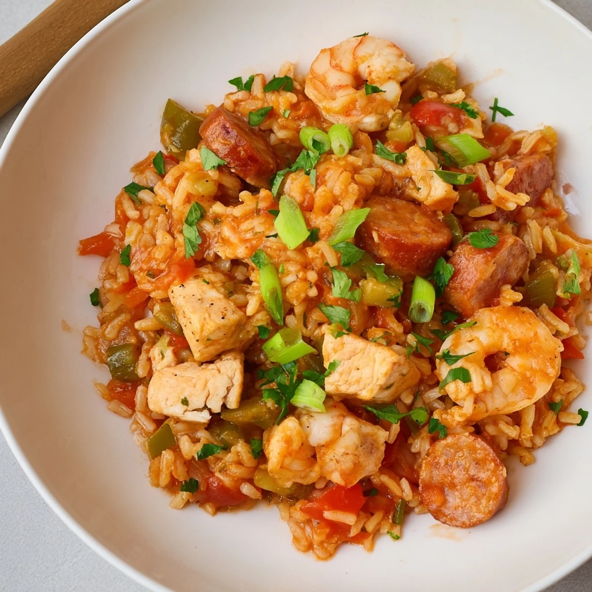 Sizzling Mardi Gras Jambalaya with Chicken and Shrimp simmering in a Dutch oven, featuring rich Creole spices and rice.
