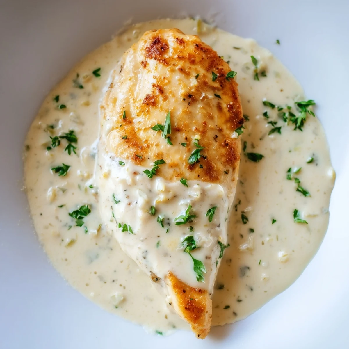 Steamed green beans and crusty bread alongside skillet-cooked Creamy Boursin Chicken, served warm for a comforting dinner.