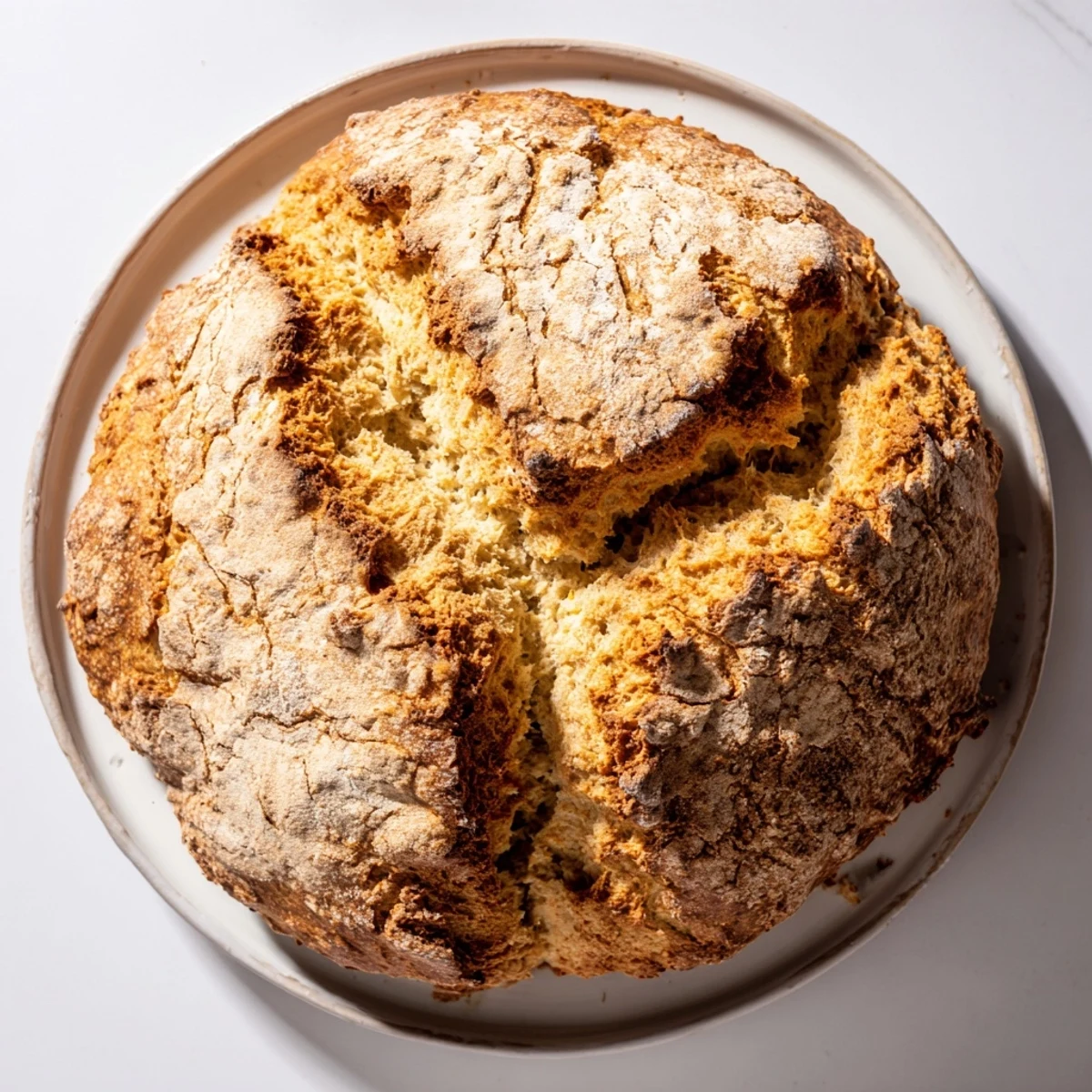 Authentic 4-Ingredient Irish Soda Bread loaf with a golden crust and tender crumb cooling on a wire rack for breakfast.