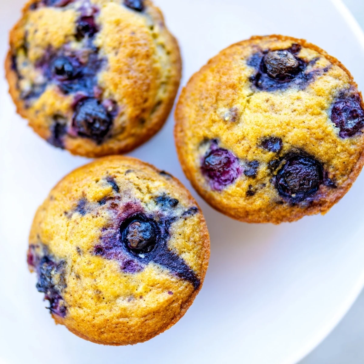 Golden-brown Blueberry Protein Muffins with Greek yogurt arranged in a tin, ready for a healthy high-protein breakfast or snack.