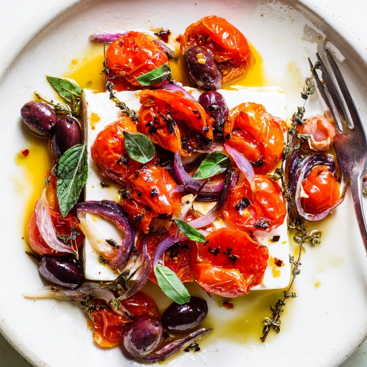 Warm Mediterranean Baked Feta Appetizer straight from the oven, with lemon zest and Kalamata olives, perfect for sharing.