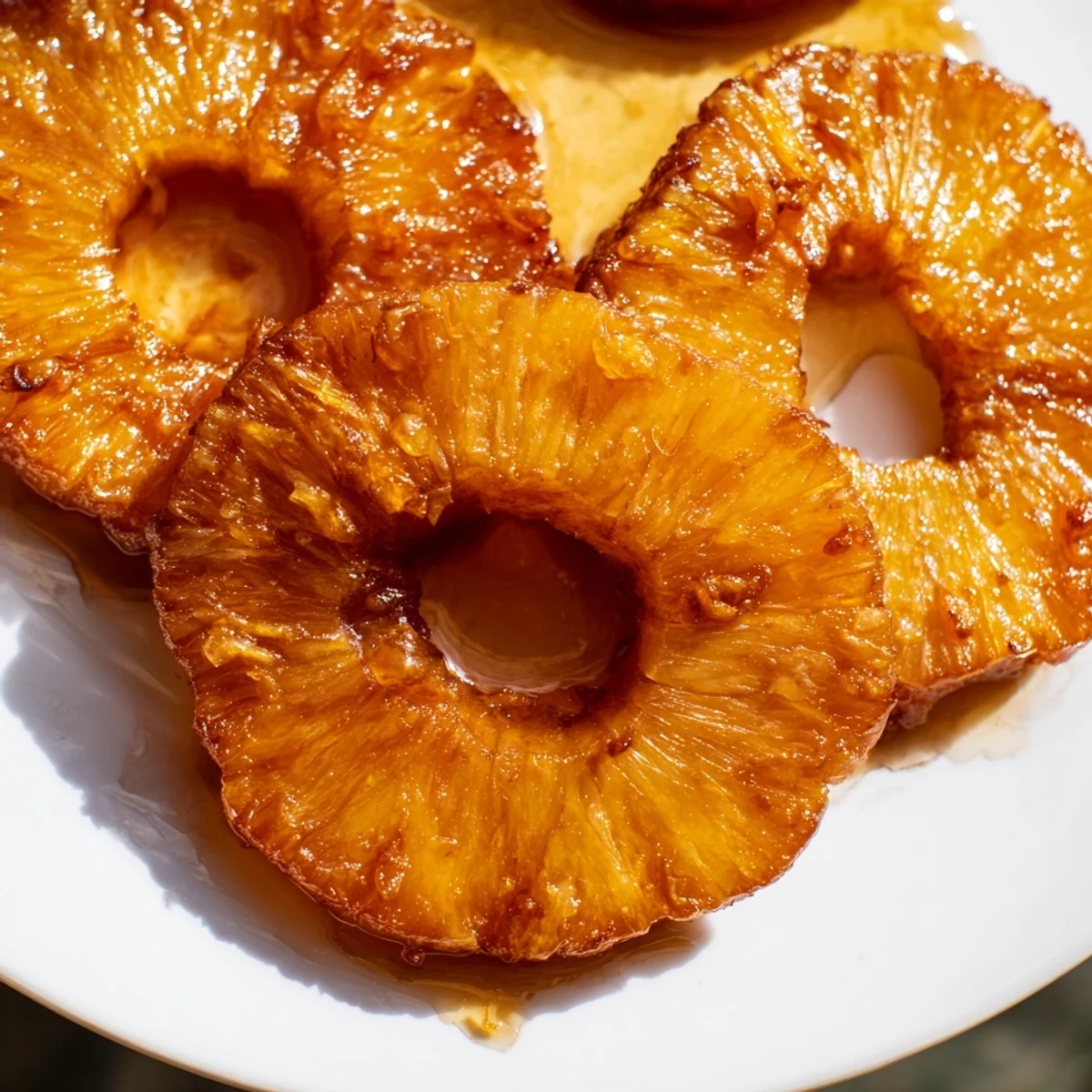 A close-up shows crispy Rum-Soaked Fried Pineapple wedges drizzled with honey and a sprinkle of cinnamon.