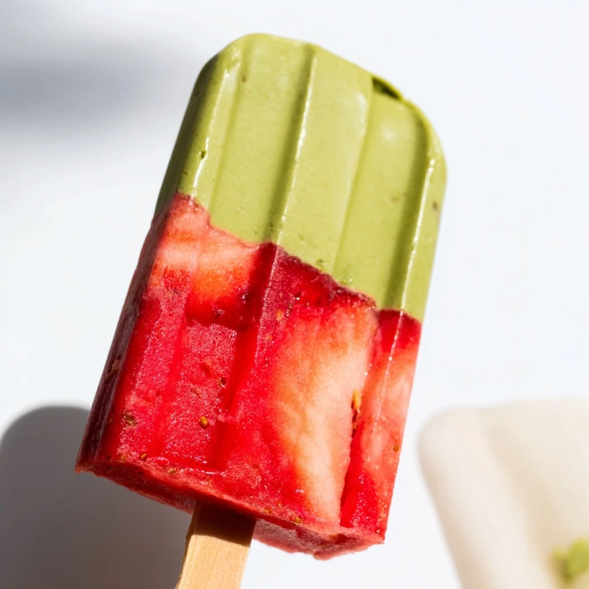 Refreshing Strawberry Matcha Latte Popsicles ready to serve, perfect for a cool, sweet afternoon treat.