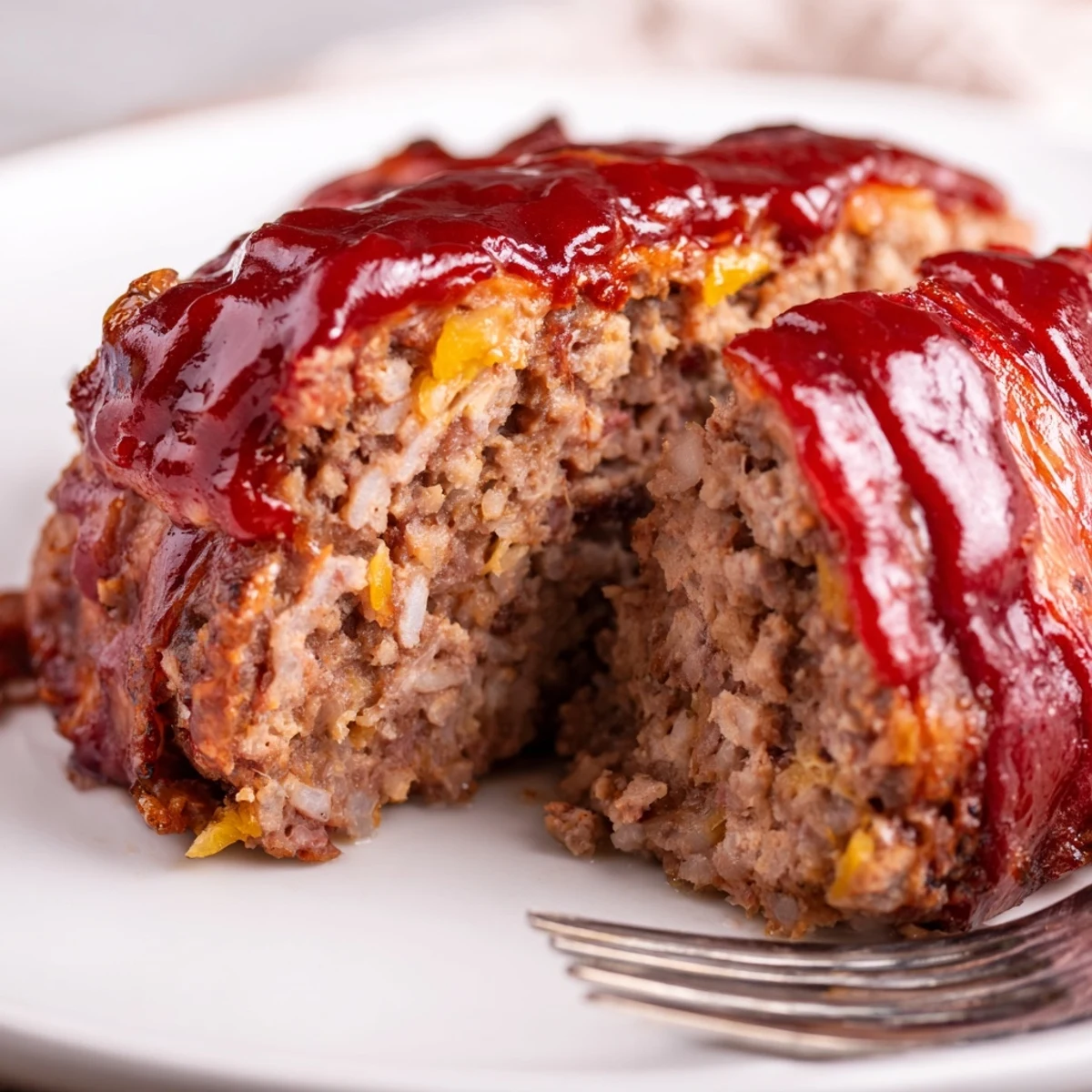 Sliced BBQ Beef Bacon Wrapped Meatloaf sits beside creamy mashed potatoes and roasted vegetables for a hearty dinner.