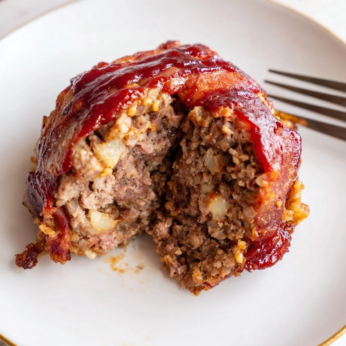 Freshly baked BBQ Beef Bacon Wrapped Meatloaf rests on a wooden board, steam rising from its savory bacon crust.