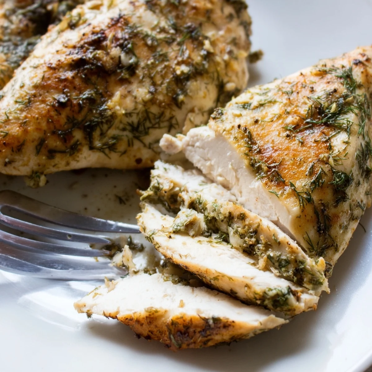 Golden baked Paleo Lemon Dill Chicken with vibrant green dill garnish, perfect for a paleo meal in the U.S.