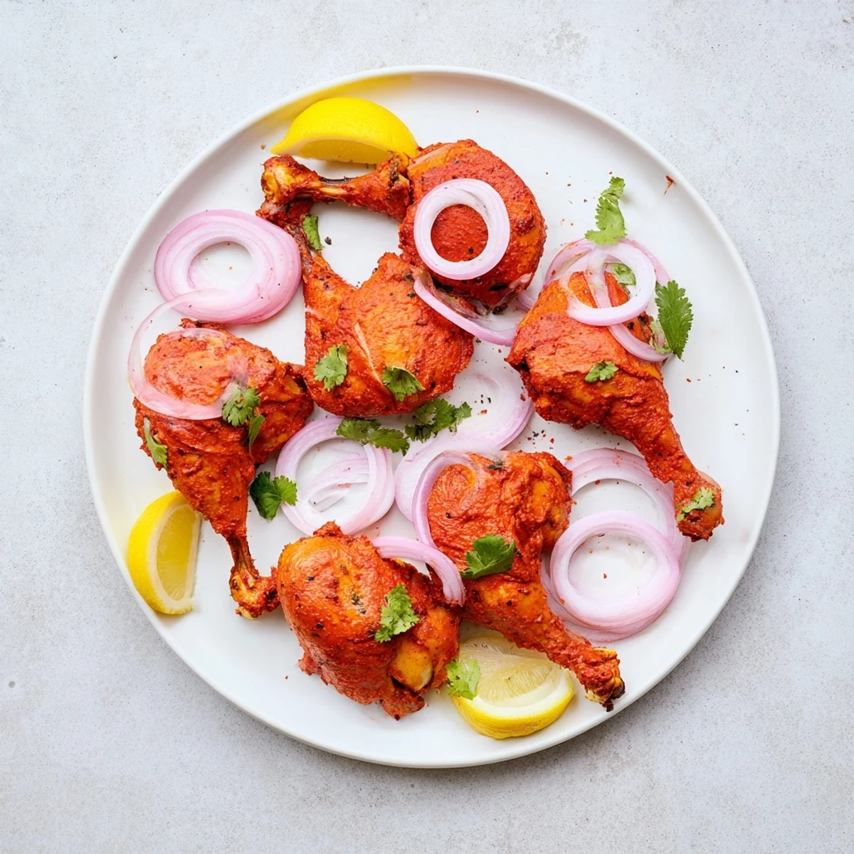 Tender Tandoori Chicken drumsticks arranged on a wire rack, showcasing smoky char marks beside a bowl of cooling cucumber raita.