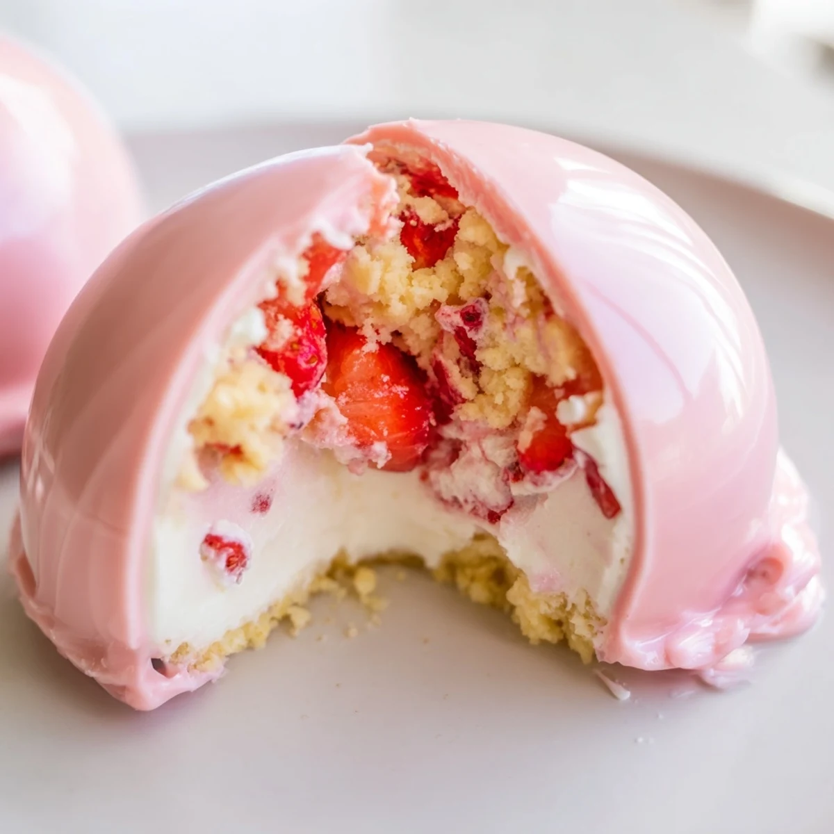 Strawberry Shortcake Easter Egg Bombs arranged in a wicker basket with fresh strawberries and a spring napkin.