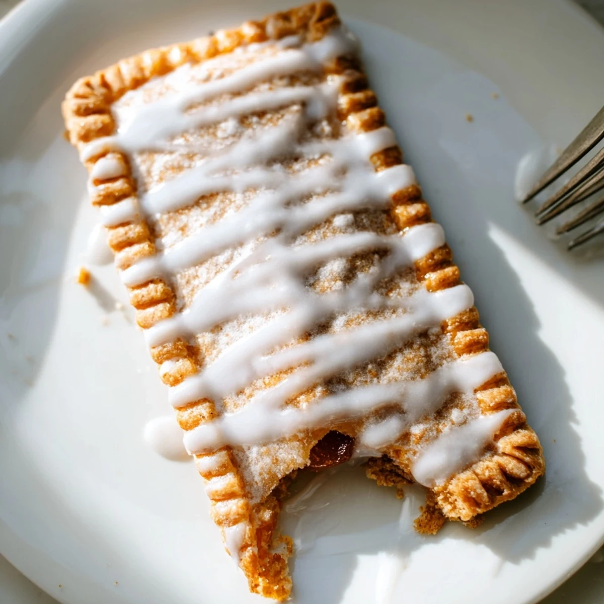 Golden-brown Protein Pop Tarts sit on a wooden board, their glossy icing drizzle catching the light beside fresh berries and a glass of milk.
