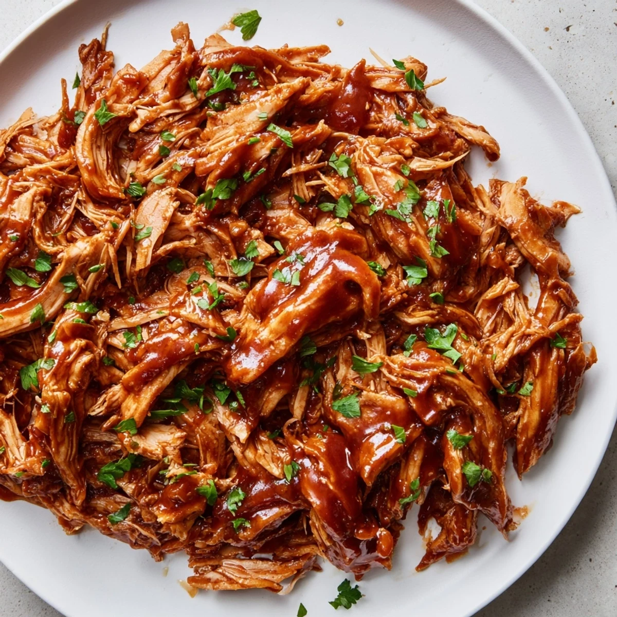 Slow-cooked Sweet Baby Rays Crockpot Chicken with tender shredded meat in a glossy barbecue glaze.
