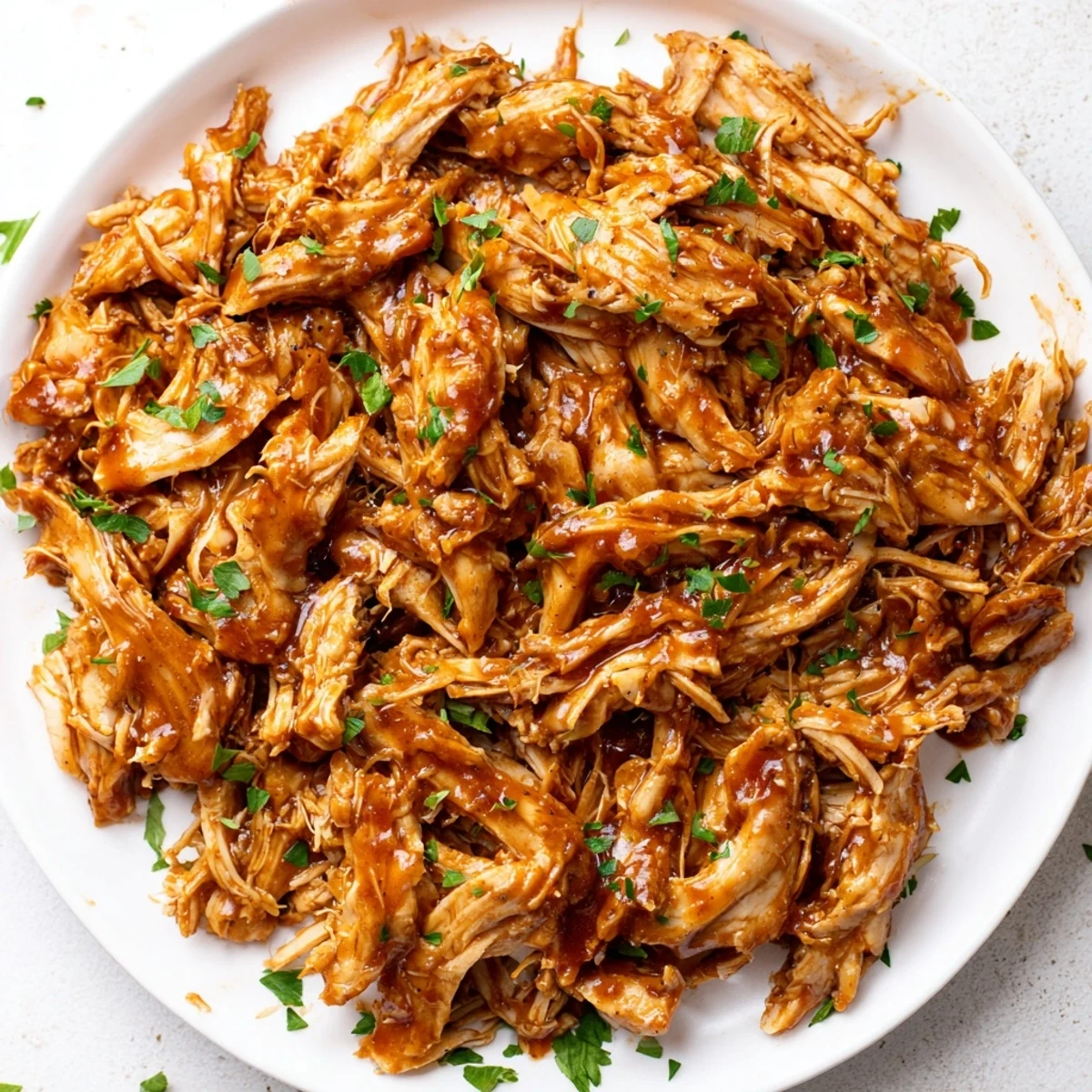 Sweet Baby Rays Crockpot Chicken served on a sandwich bun with pickles and coleslaw.