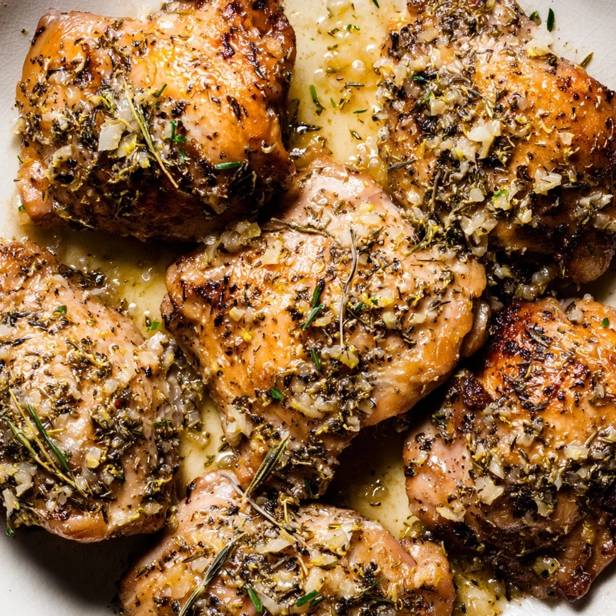 Golden slow cooker lemon herb chicken nestled over steaming fluffy white rice with fresh parsley garnish