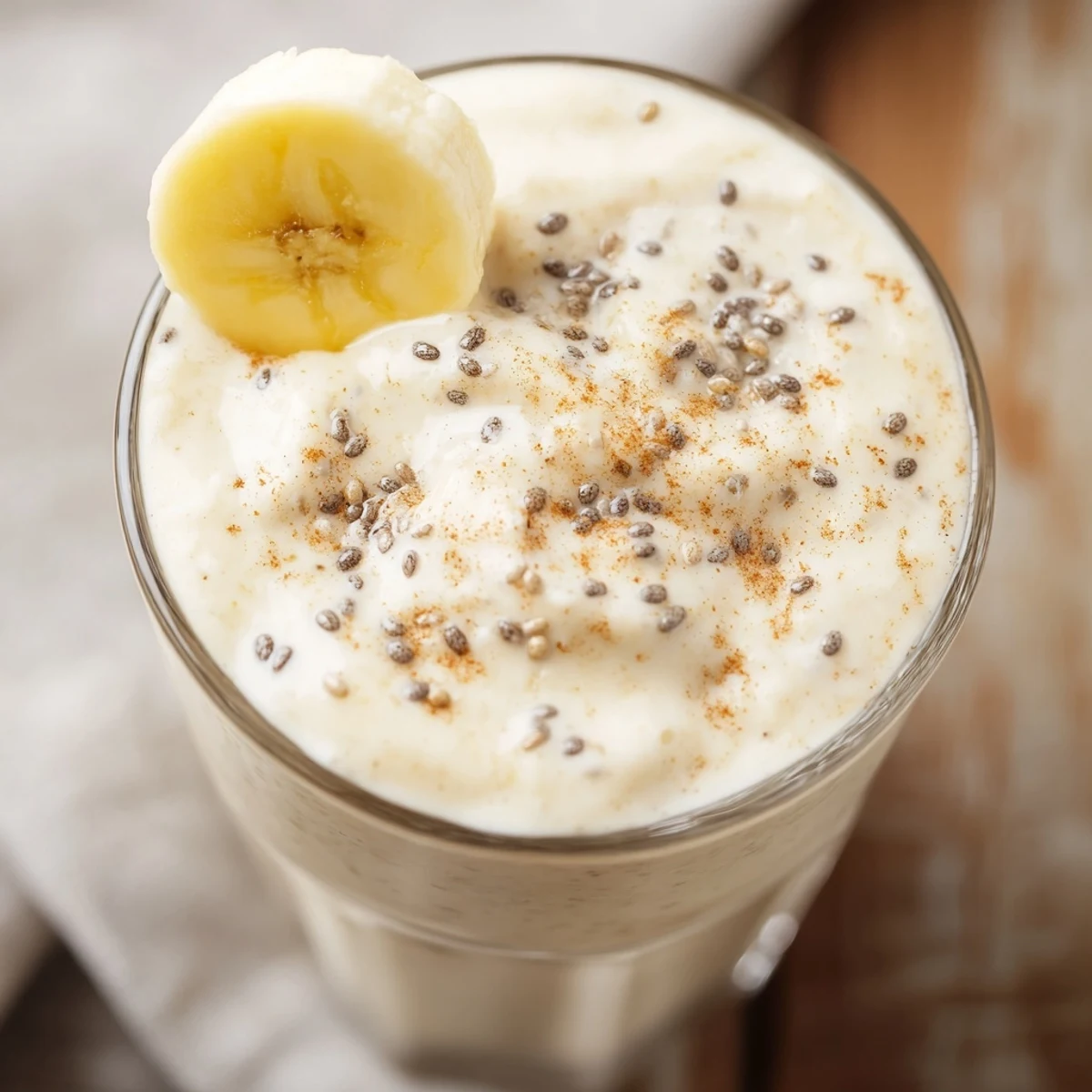 Thick and velvety Greek yogurt banana smoothie blended with ice until smooth and frosty