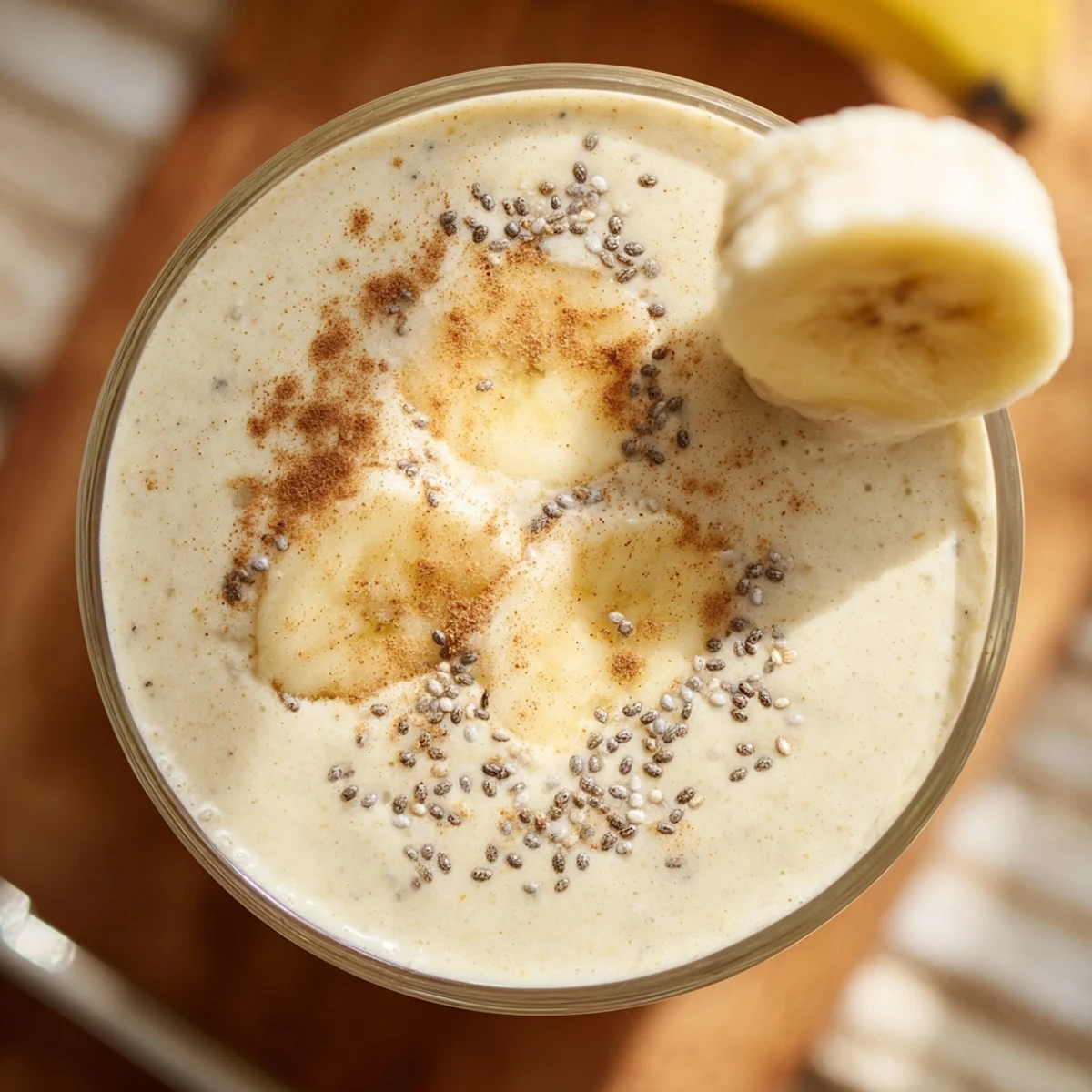 Protein-rich Greek yogurt banana smoothie served chilled in a tall glass with cinnamon sprinkle