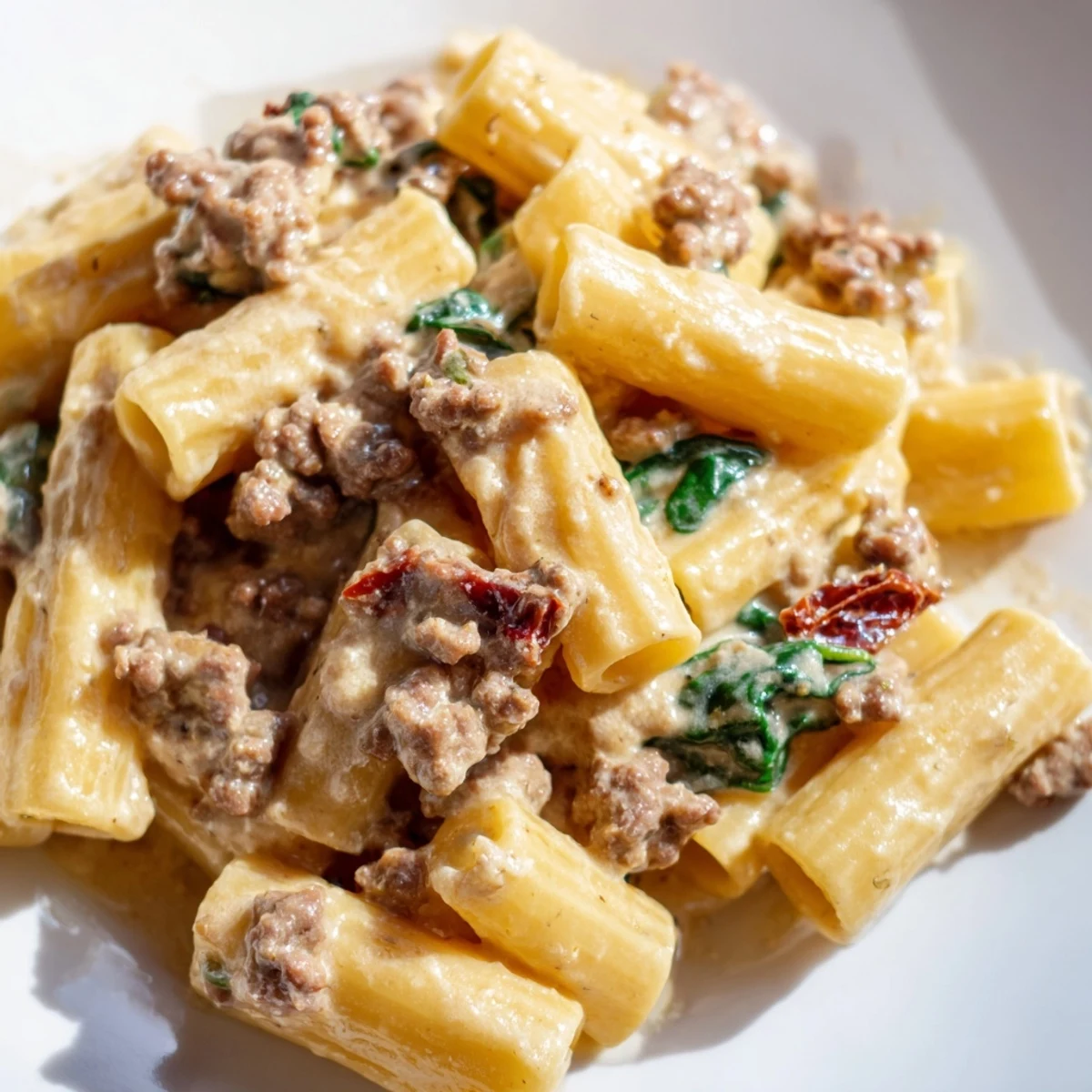 Creamy Marry Me ground beef pasta tossed in parmesan sauce with sun-dried tomatoes and garlic