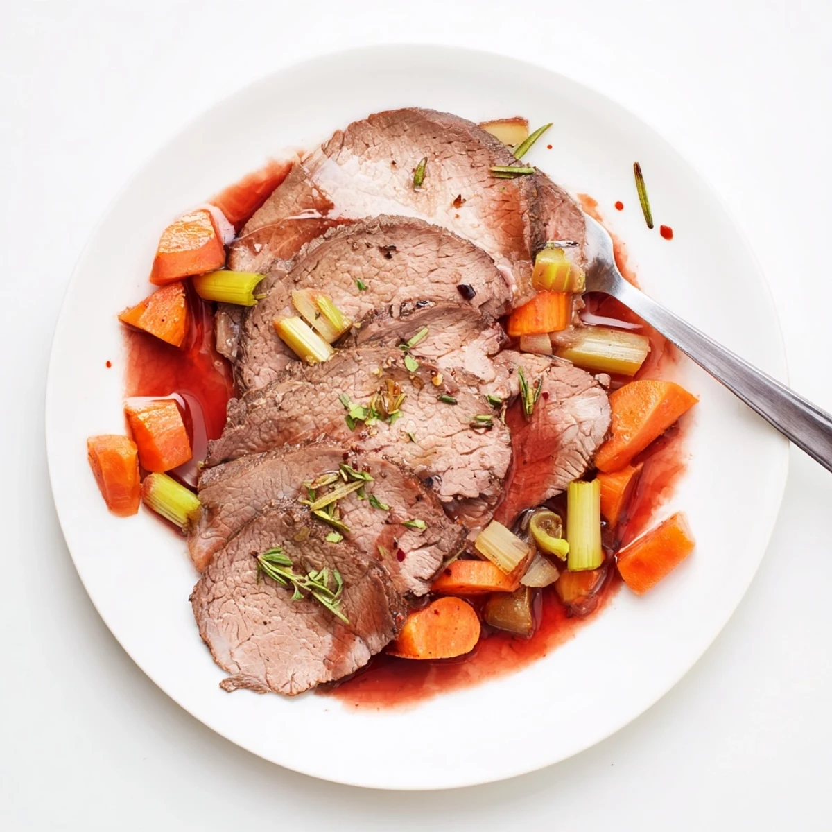 Melt in your mouth red grape juice braised chuck roast with roasted vegetables