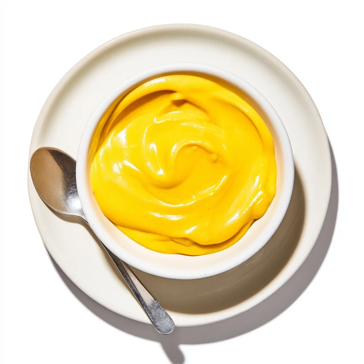 Golden vegan mango curd swirled into a glass jar showcasing its creamy, luscious texture