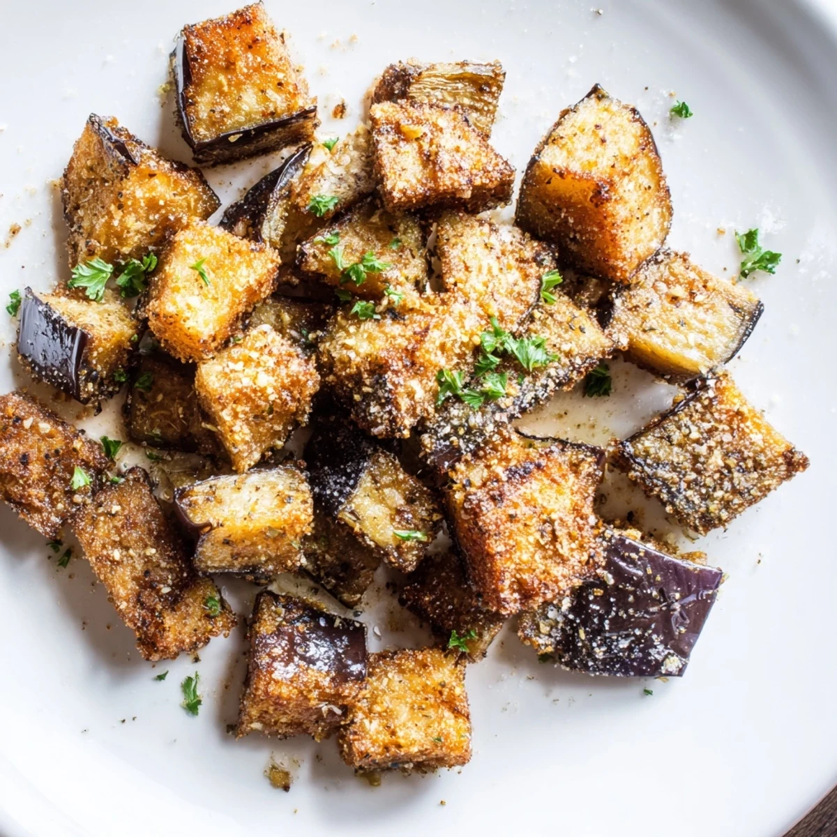 Tender inside low calorie air fryer eggplant with golden crispy edges and smoky spices