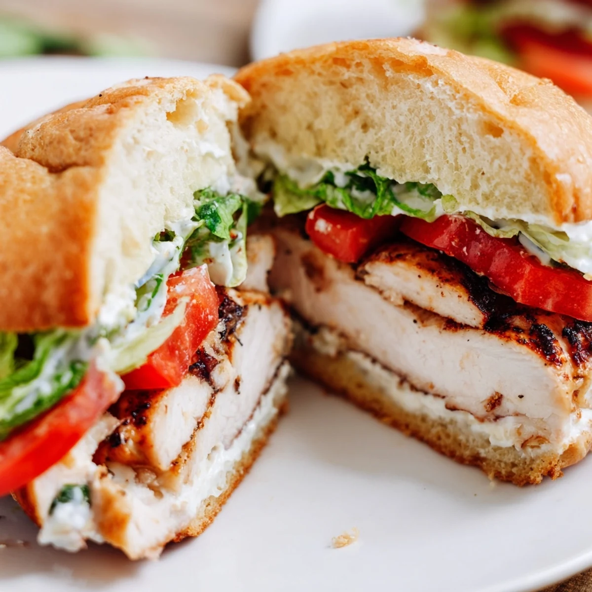 Flavorful garlic chicken sandwich featuring melted cheese and creamy garlic mayo on a golden brown roll