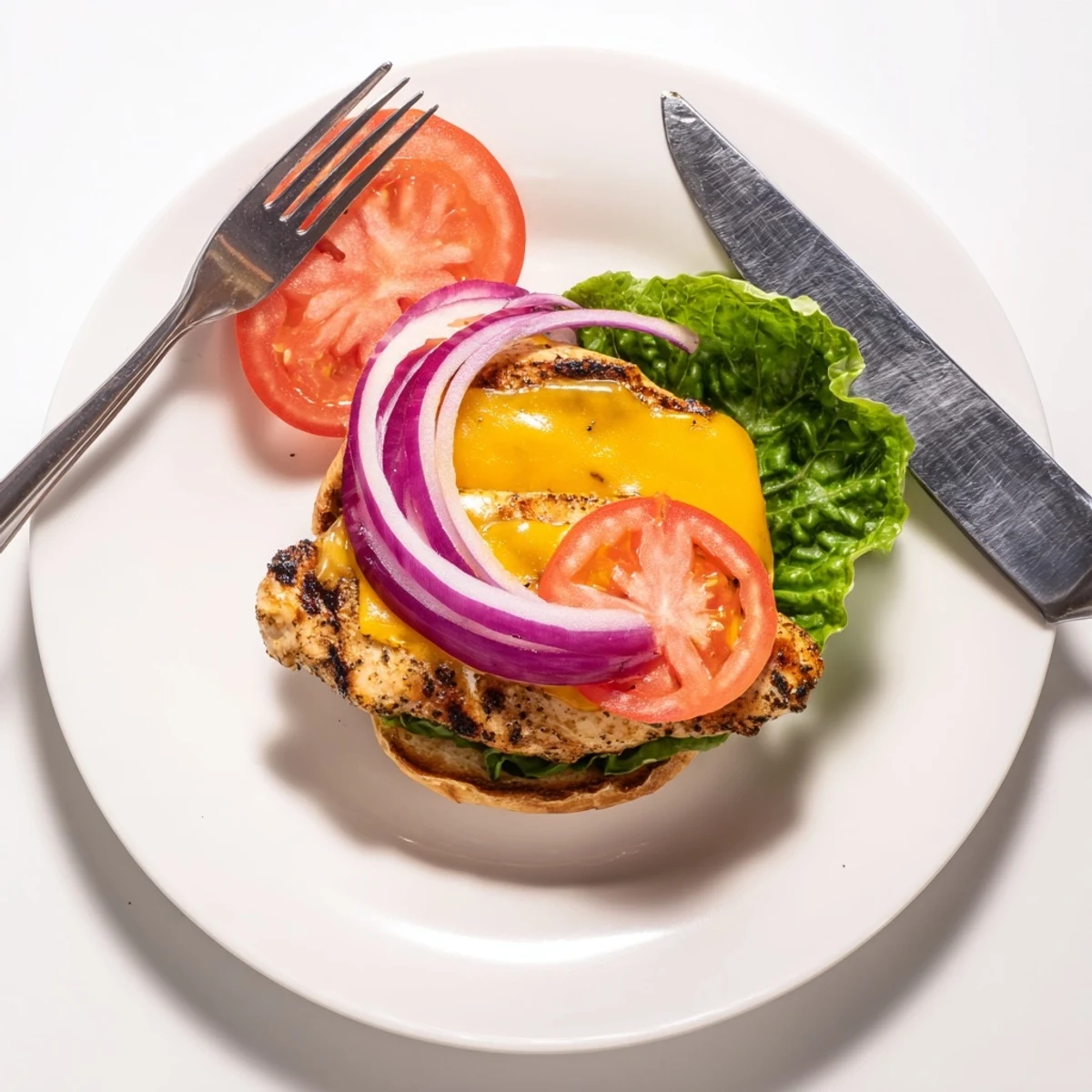 Homemade grilled chicken sandwich featuring grilled vegetables, zesty sauce, and perfectly charred chicken cutlets on a toasted sandwich bun