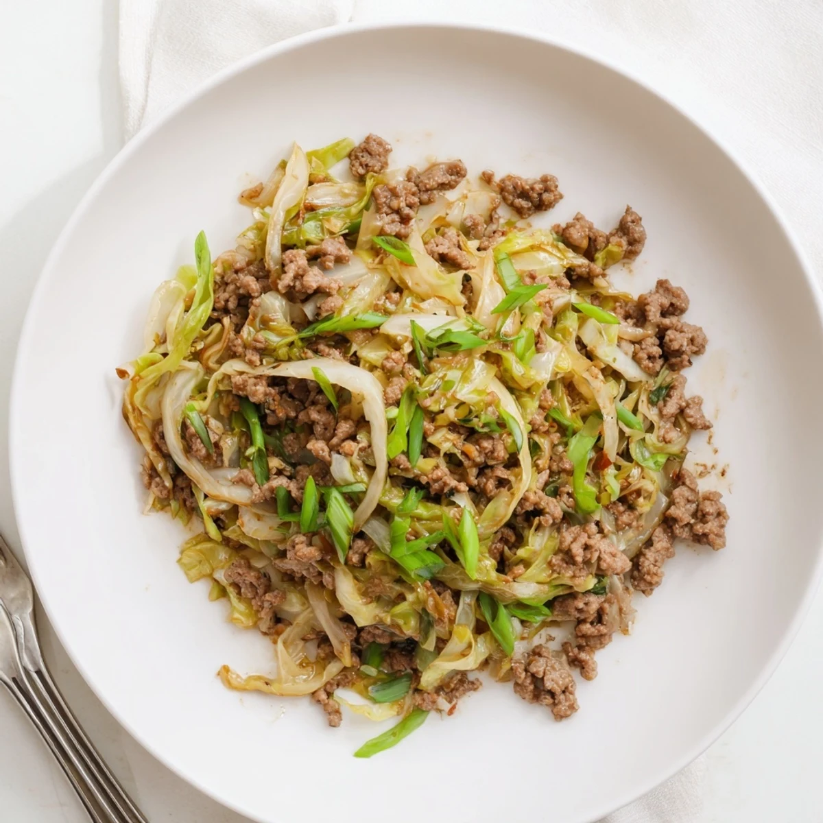 Golden brown ground beef and tender green cabbage tossed in a glossy Mongolian sauce