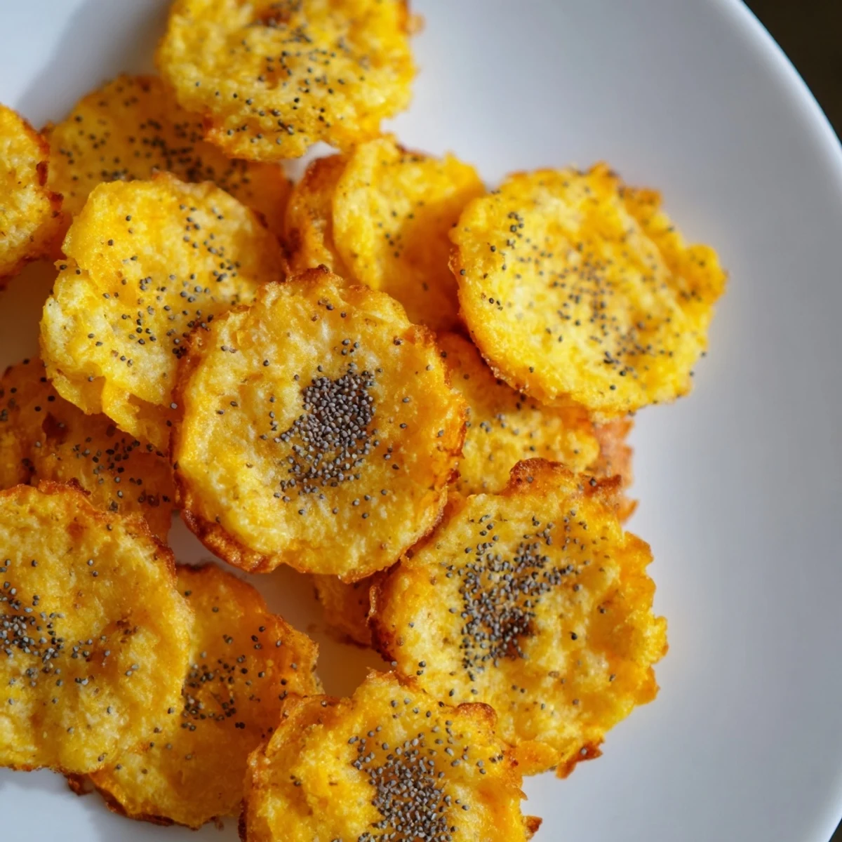 Crispy buttery cheese coins baking until golden edges, ready for appetizer serving