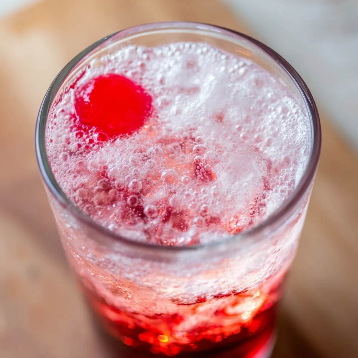 Refreshing Easy Shirley Temple Drink showcasing rosy pink gradient from grenadine mixed with lemon-lime soda and ginger ale over ice