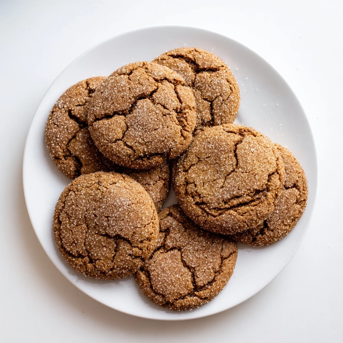 Baking sheet full of warm spiced gingersnap cookies fresh from the oven
