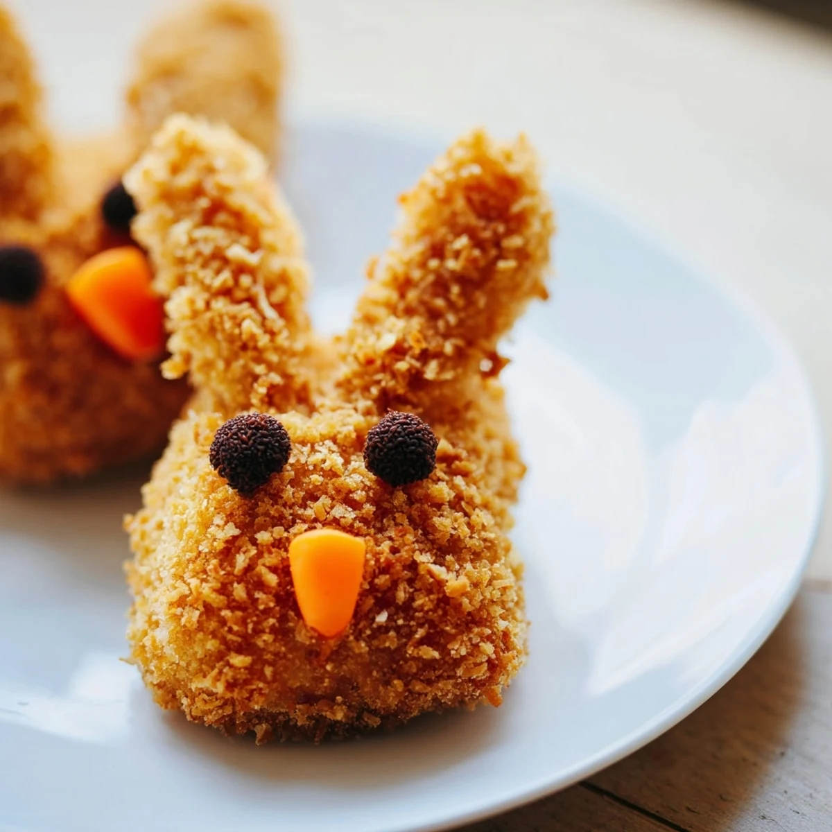 Crispy fried potato croquettes shaped like bunnies served with sour cream dip for spring appetizer