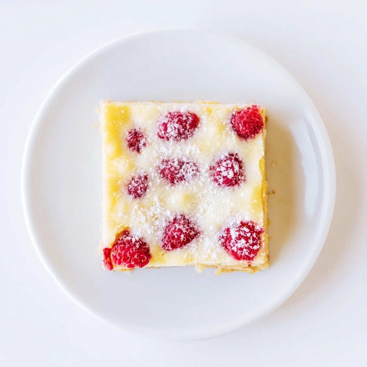 Homemade lemon raspberry bars arranged on a wooden board with whipped cream dollop