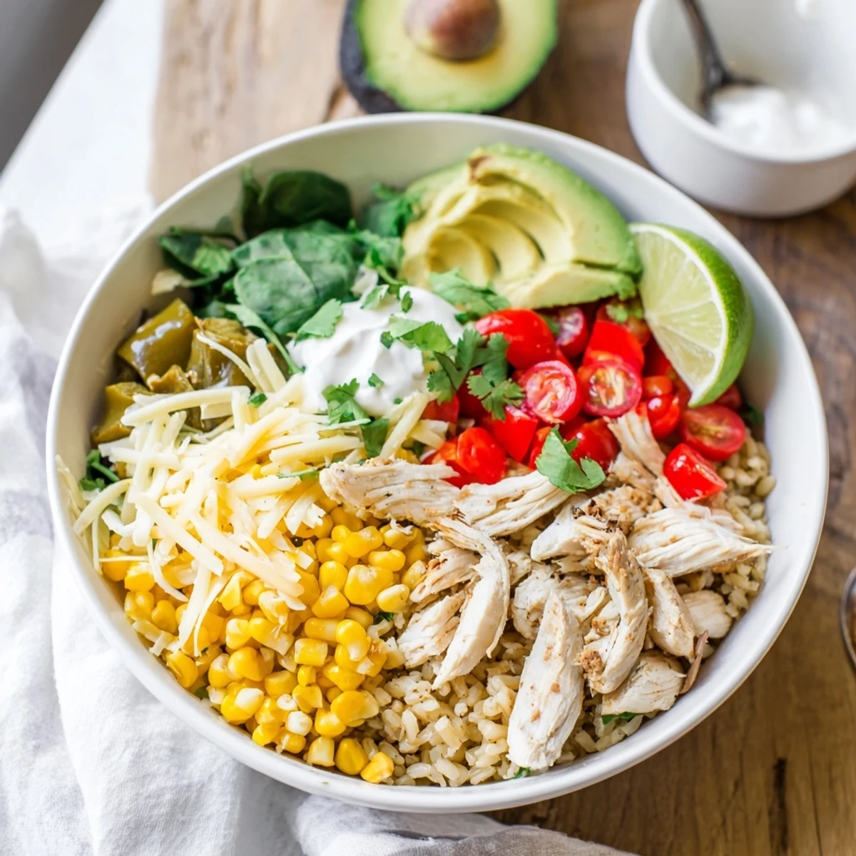 Hearty Southwest Spice Green Chile Bowl packed with spiced chicken, corn, and vibrant green chiles in a colorful arrangement