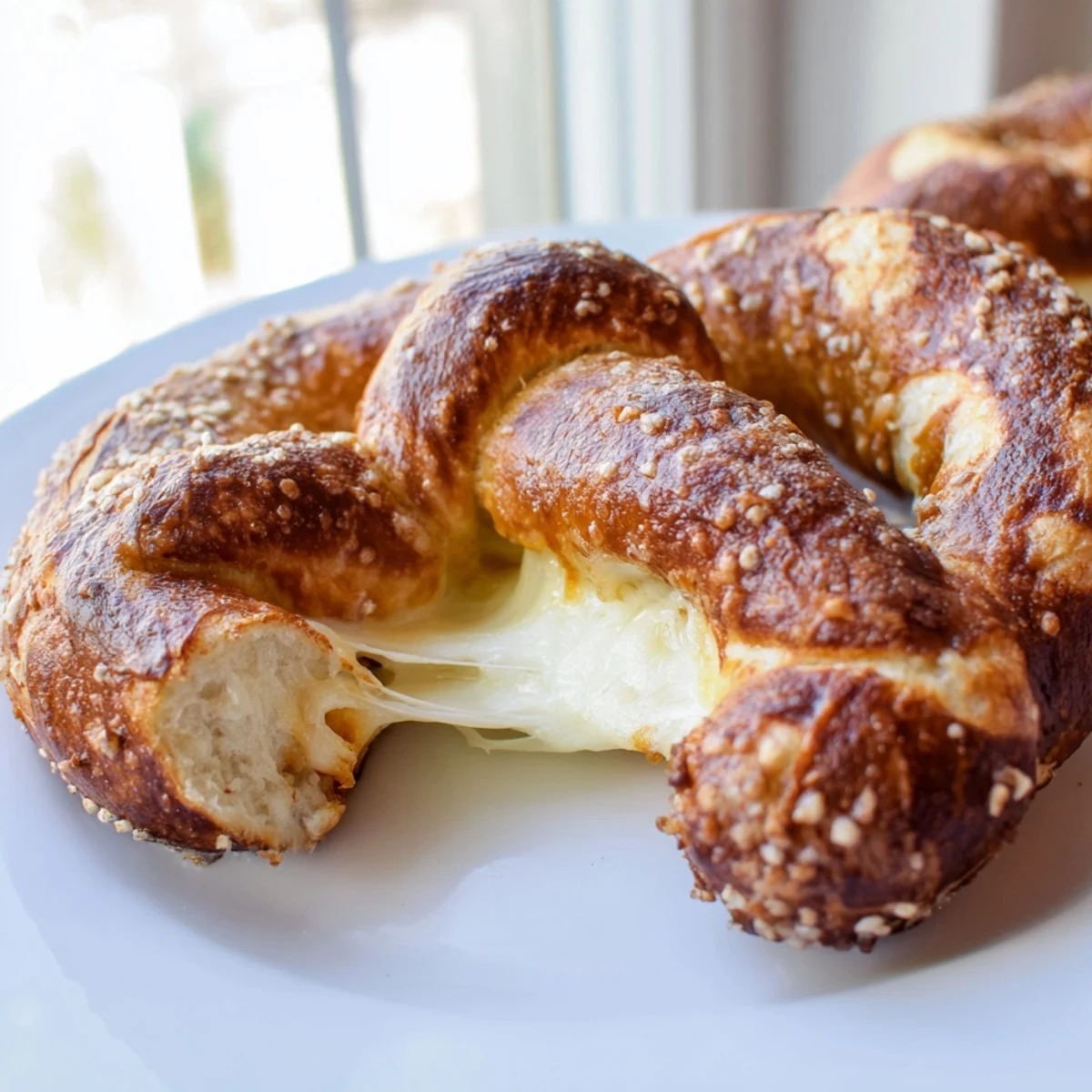 Warm mozzarella stuffed soft pretzels served with marinara sauce for casual party appetizer dipping