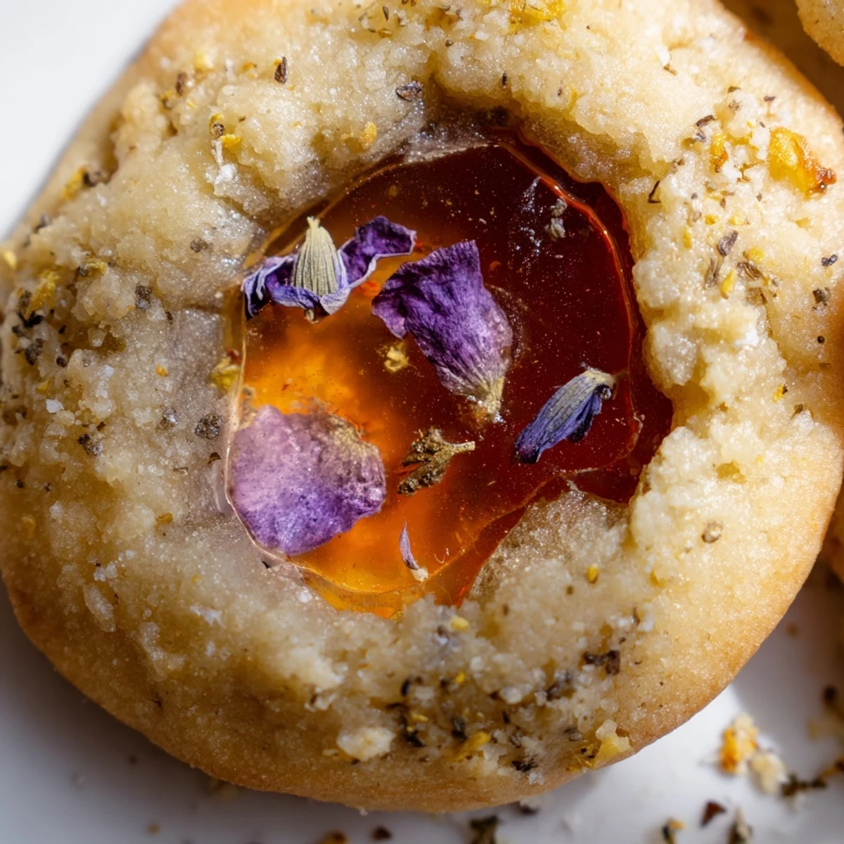 Delicate vegan gluten free Earl Grey cookies featuring jewel toned stained glass windows embedded with dried violet petals