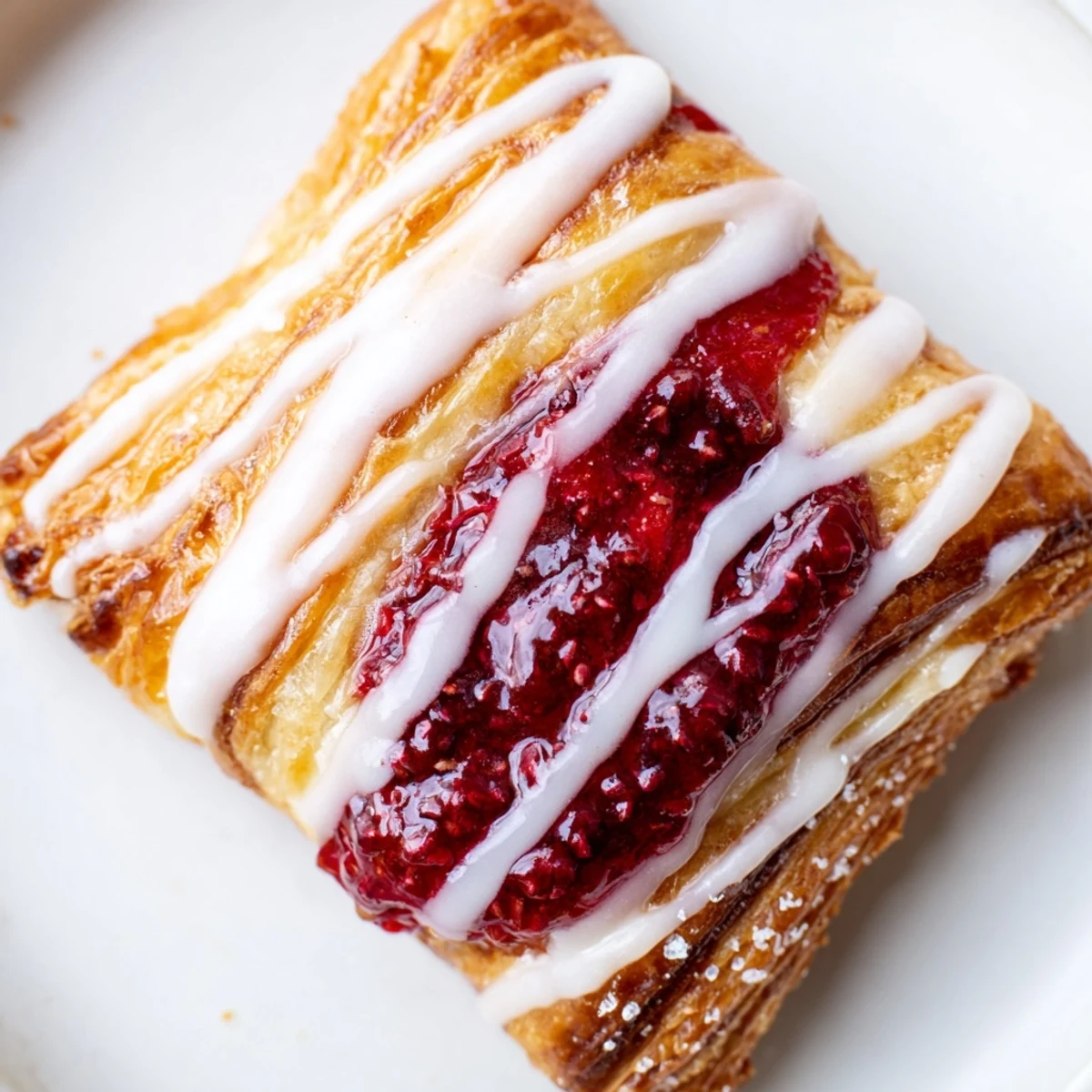 Flaky pastries filled with tangy cream cheese and bright red raspberries, freshly baked until golden brown