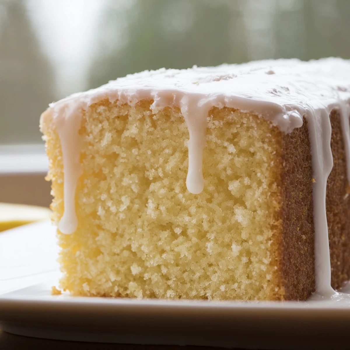 Classic church cake slice showcasing fluffy vanilla crumb on a decorative serving plate