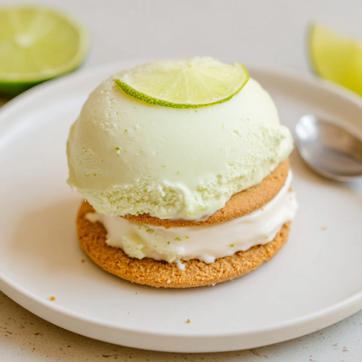 Frozen Key Lime Pie Ice Cream Sandwiches rolled in crushed graham crackers, chilled