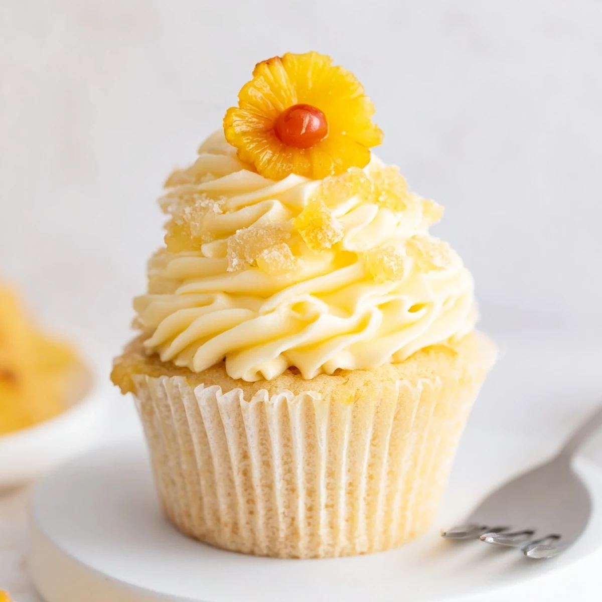 Aromatic, tangy Dole Whip Cupcakes Recipe served on a cooling rack with pineapple garnish