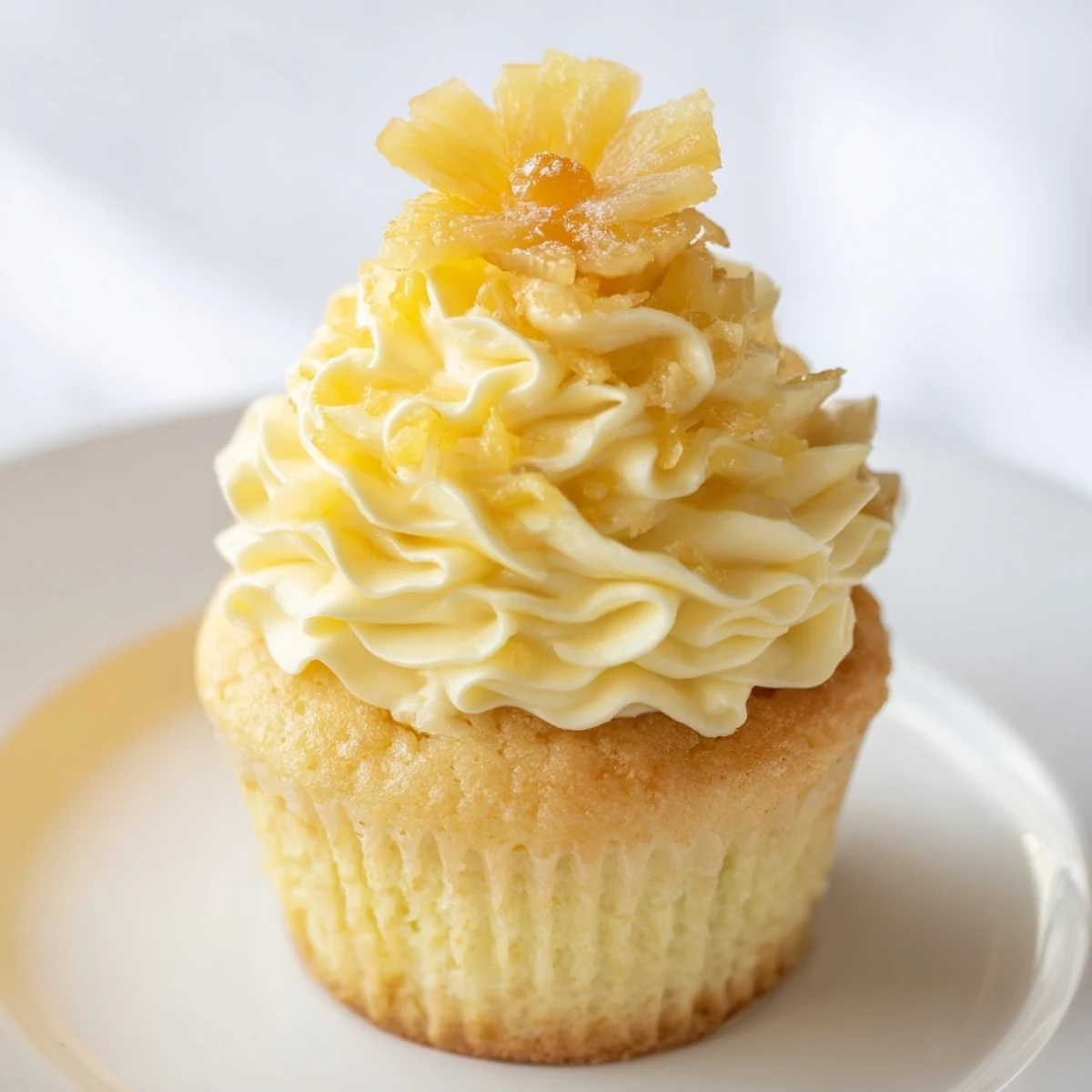 Dole Whip Cupcakes Recipe: fluffy pineapple cupcakes topped with creamy swirl and cherry