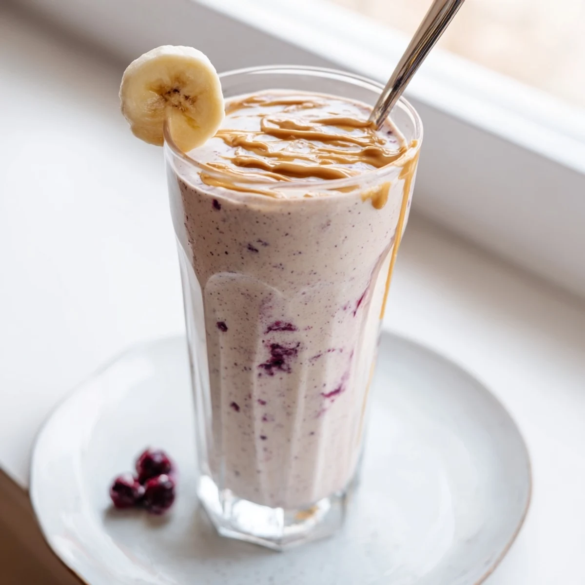 Post-workout High Protein Smoothie chilled, nutty peanut butter flavor, two serving glasses