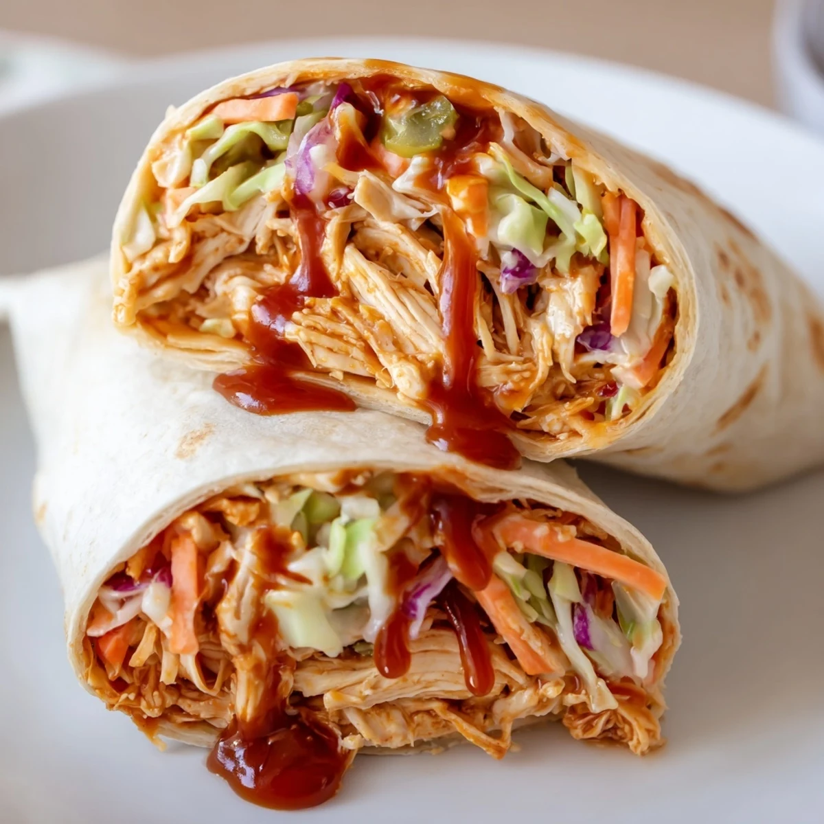 Grilled Bbq Chicken Coleslaw Wraps served with pickled jalapeños and fries