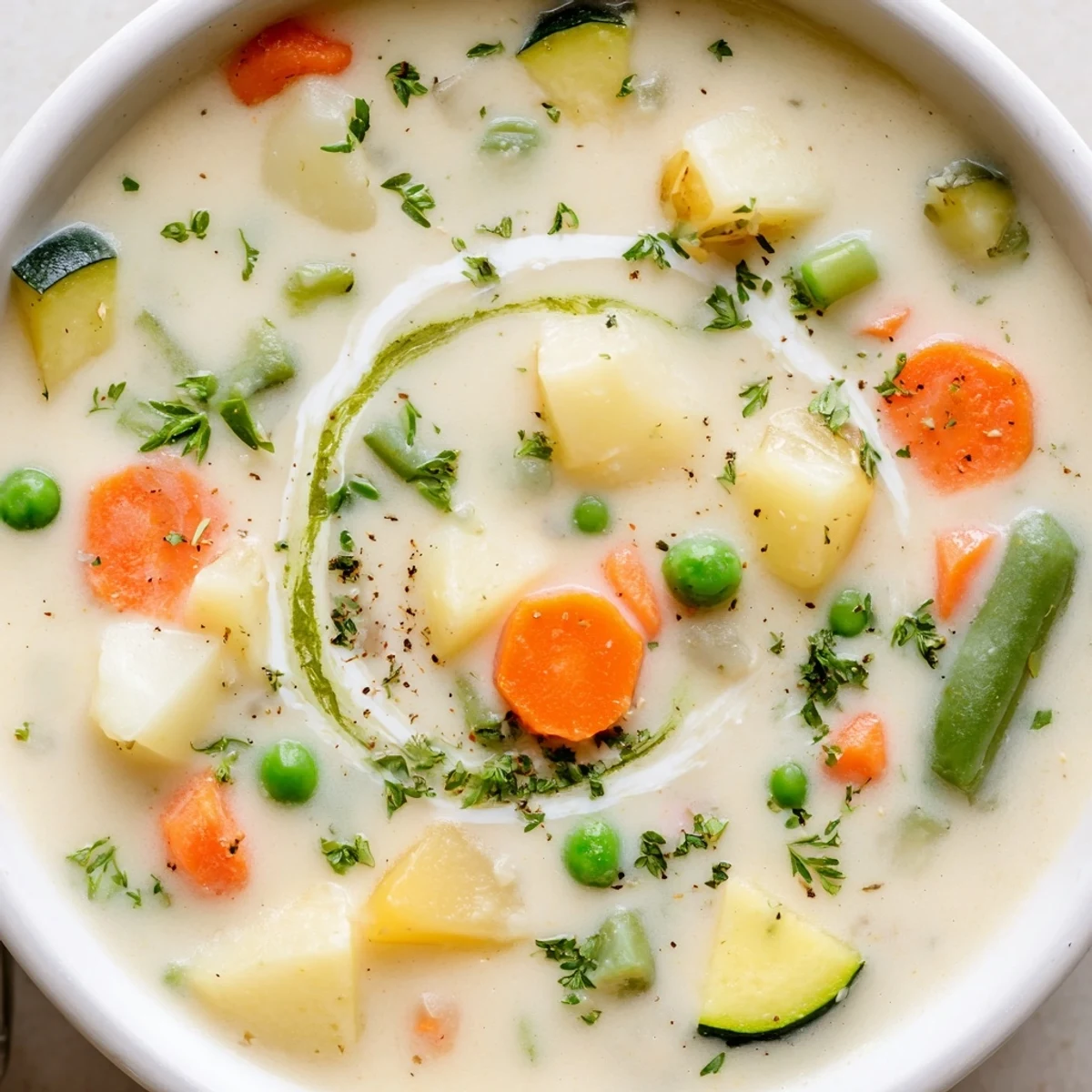 Creamy Vegetable Soup Recipe steaming in a bowl, velvety texture and herbs
