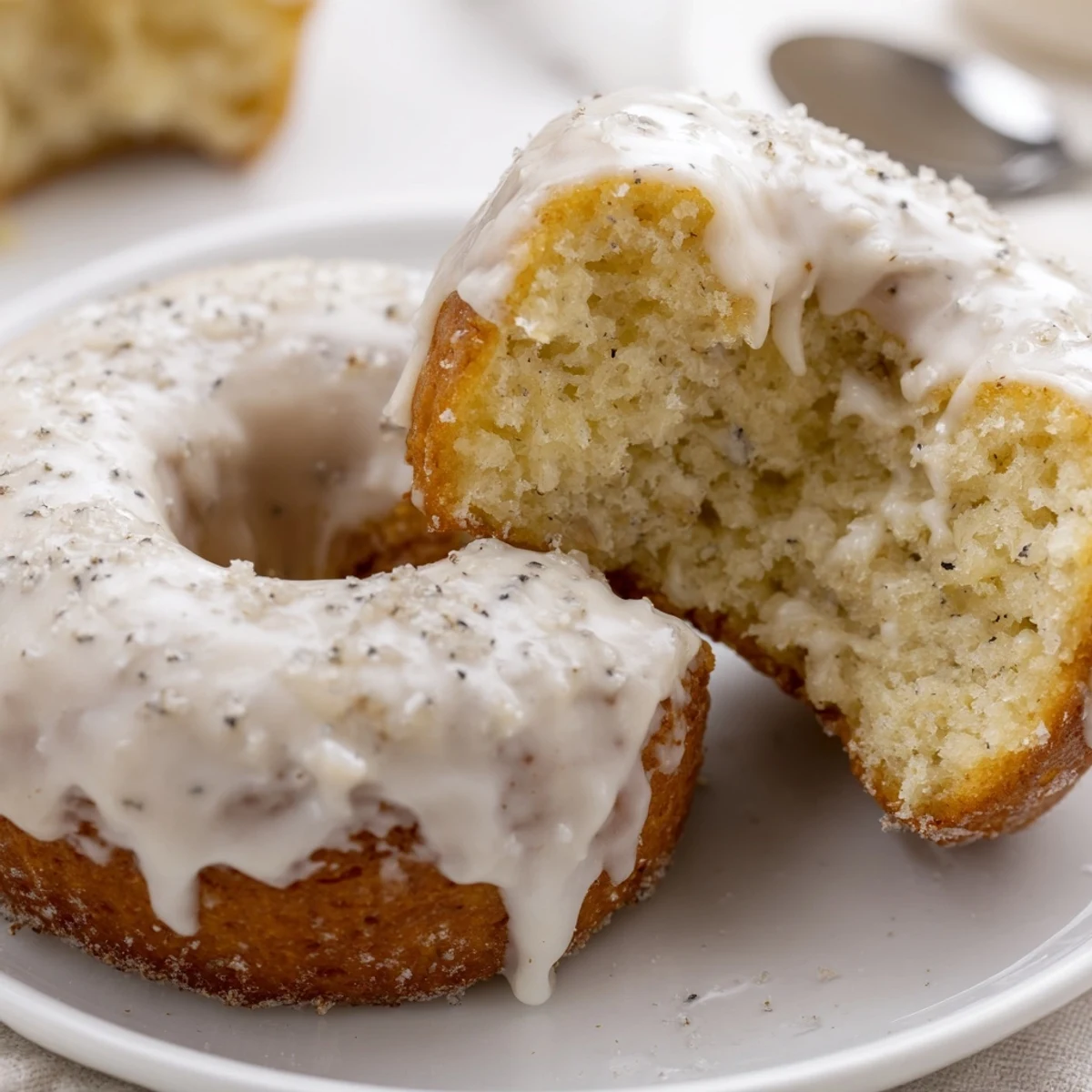 Warm Banana Donuts glazed and golden, soft crumb and banana aroma